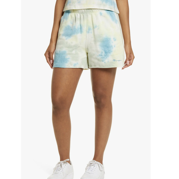 NWT Champion Blue and Yellow Sunwash Cotton Blend Fleece Shorts • Size S 🗣 - Picture 1 of 4